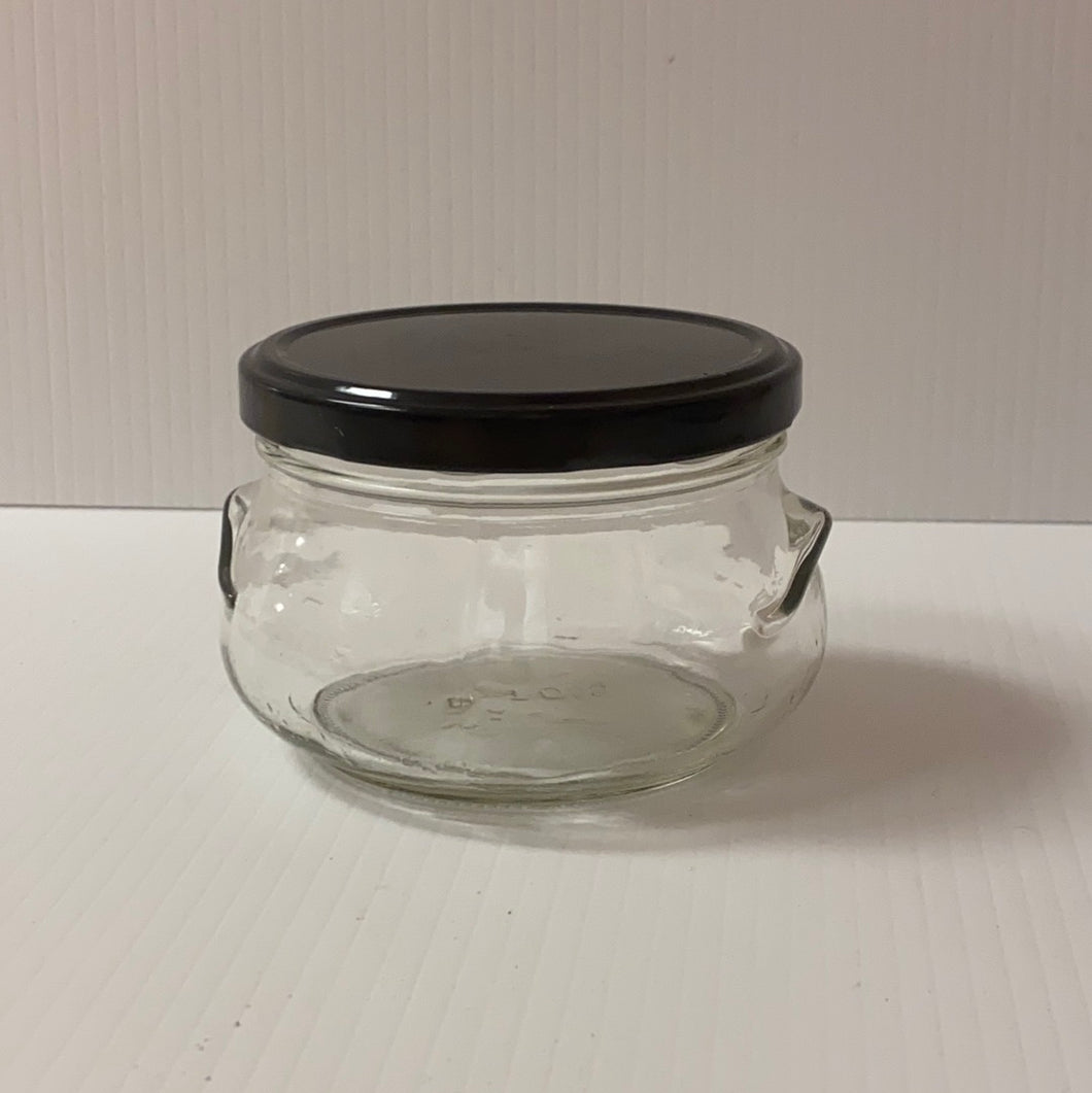 Glass Tureen Jar with Black Lid 10 oz.