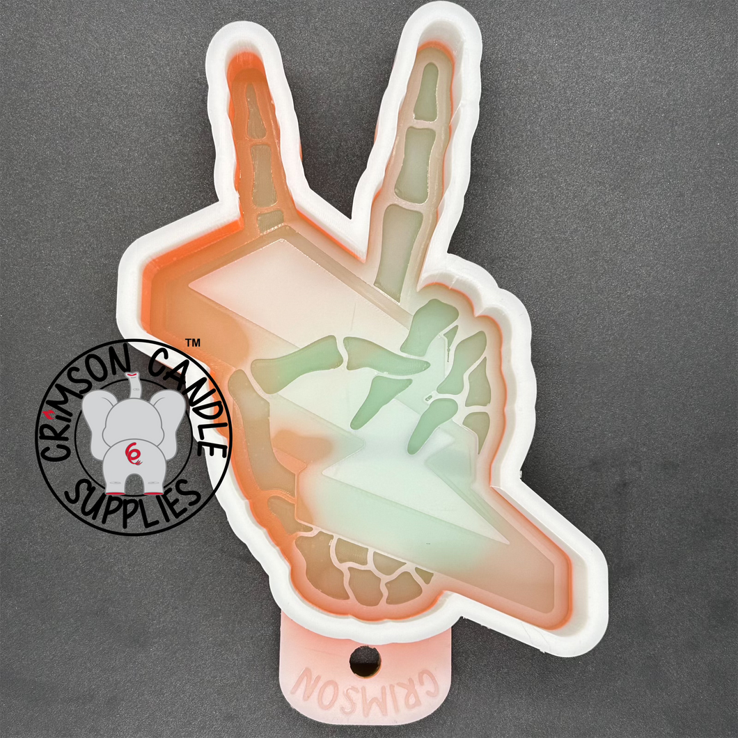 Peace Skeleton Hand with Lightning Bolt Silicone Mold 5.25