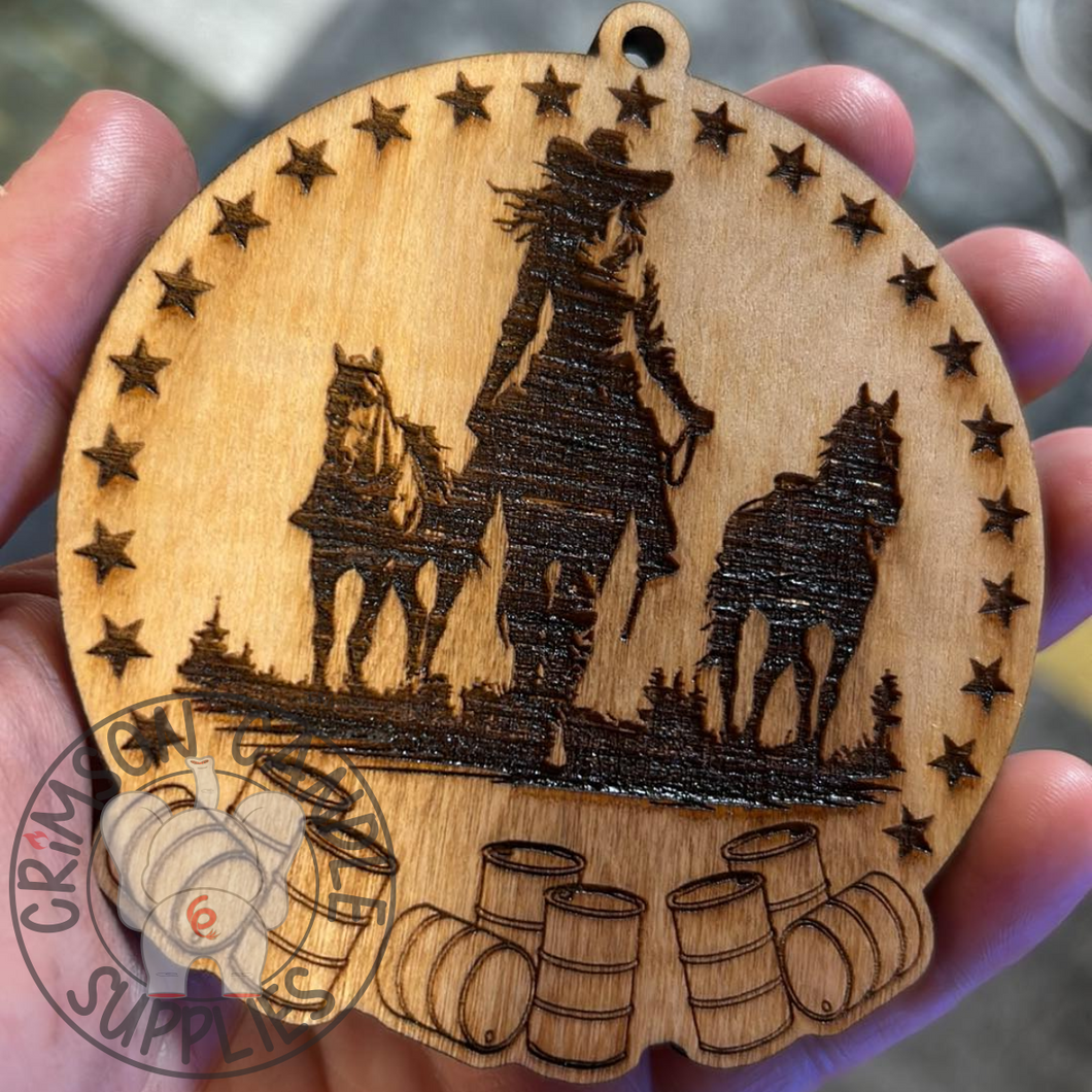 Barrel Racer Circle with Stars Wooden Ornament