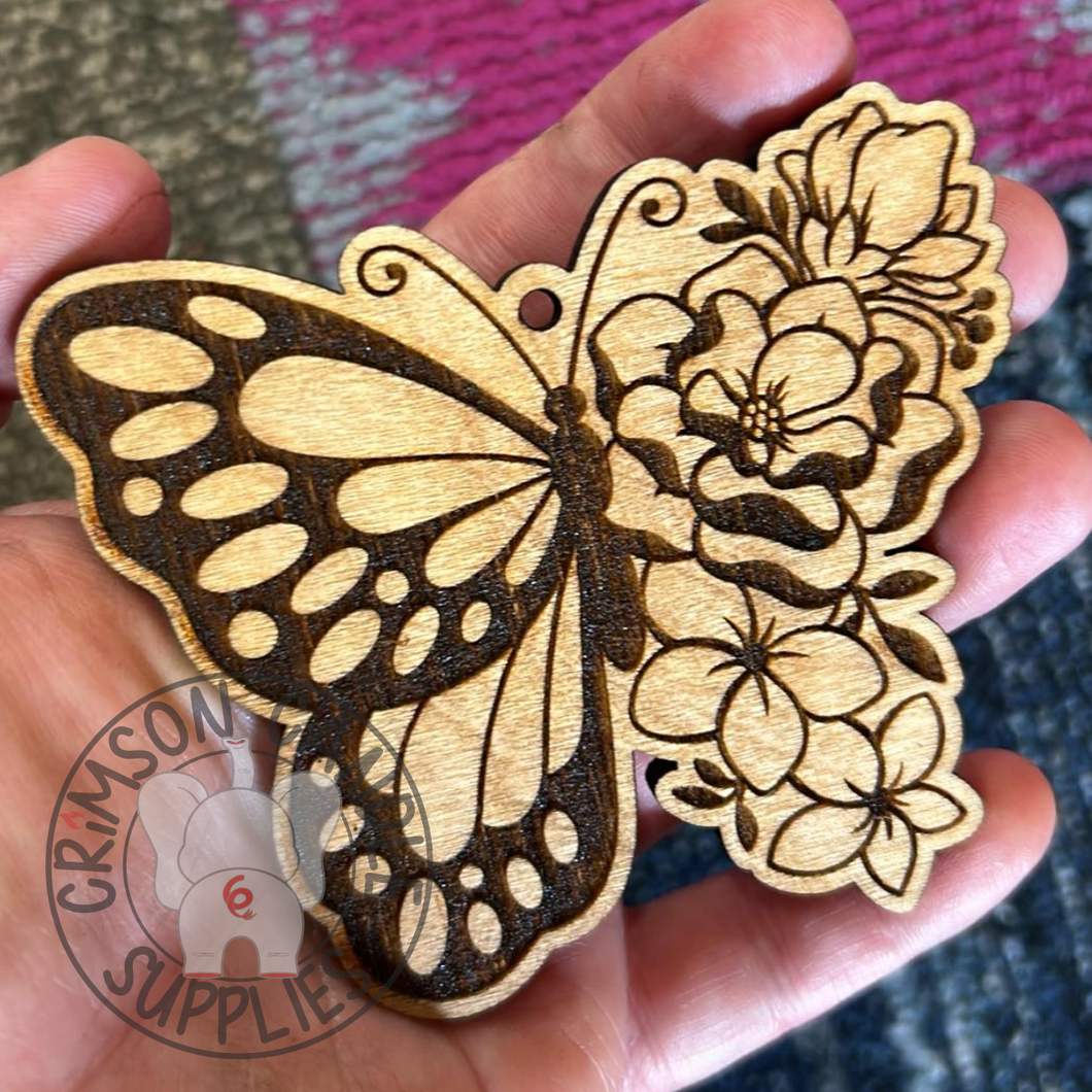 Floral Butterfly Wooden Ornament