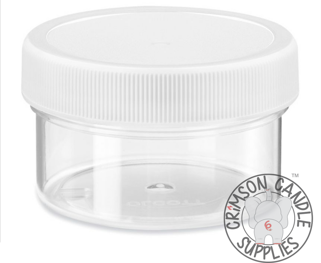 Clear Round Wide-Mouth Plastic Jars - 1 oz, White Cap (12 ct. bag)