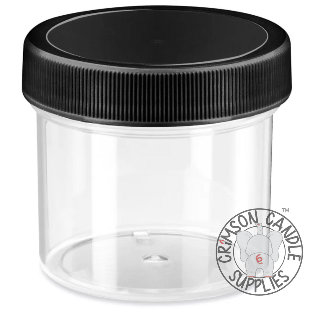 Clear Round Wide-Mouth Plastic Jars Bulk Pack - 2 oz, Black Cap (12 ct. bag)