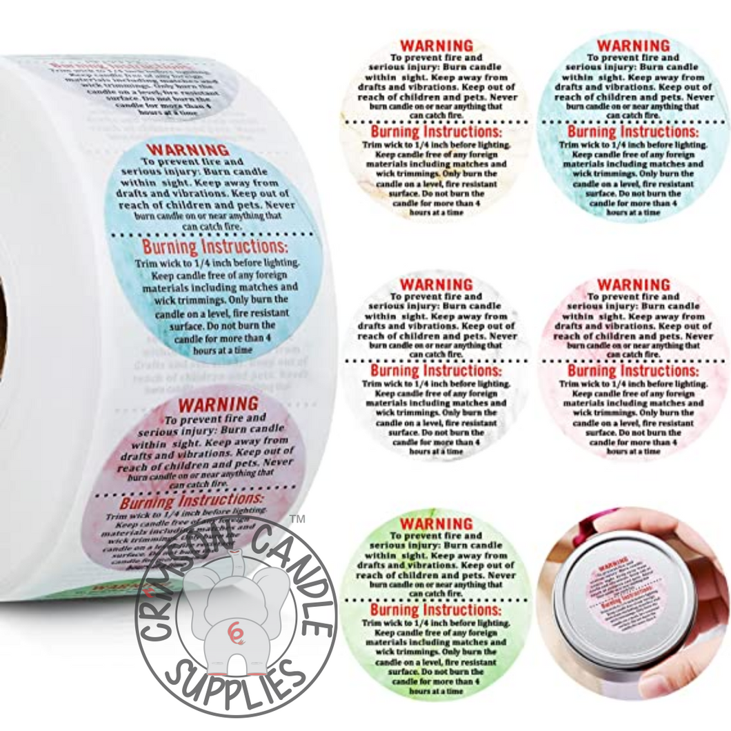Candle Warning Labels 100 Ct. 1.5 inch Assorted Colors
