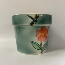 Load image into Gallery viewer, Dragonfly and Flowers Ceramic Flower Pot Container 18 oz.
