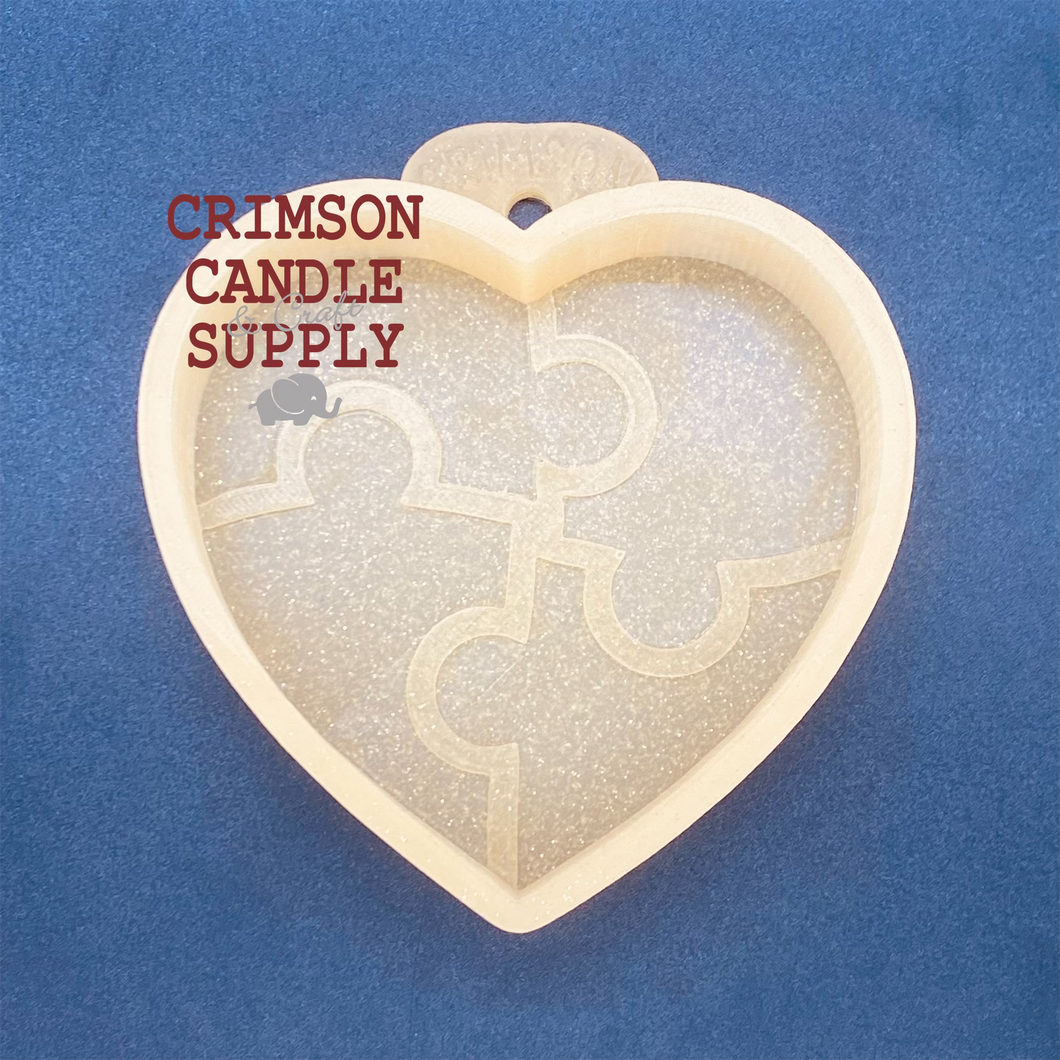 Heart Autism Puzzle Silicone Mold  4” T x 4” W x 1