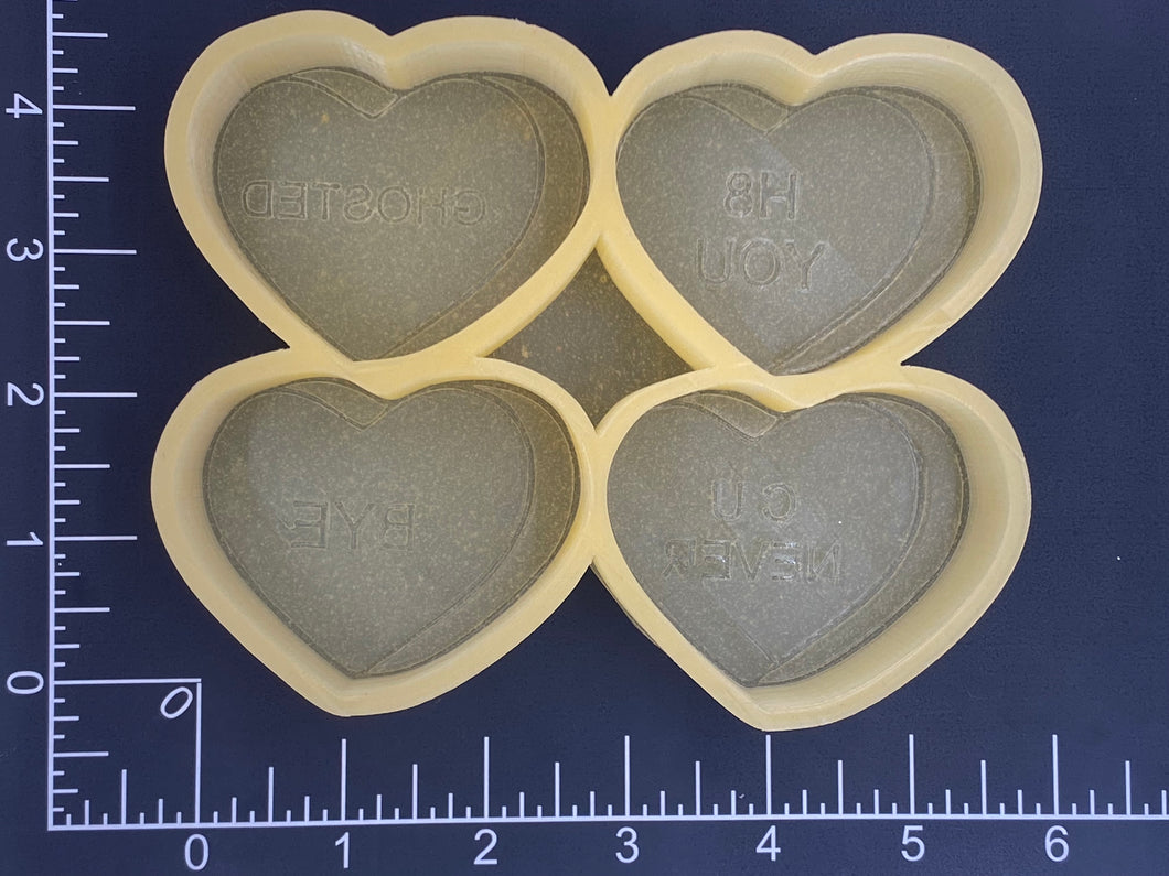 Rude Heart Conversation Candy Silicone Mold 4 pack (Each heart is 3” wide x 2.5” tall x 1” deep)