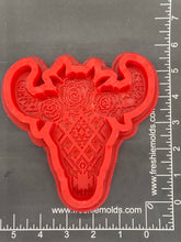 Load image into Gallery viewer, Bohemian / Aztec Bull Skull Silicone Mold 5.5” tall x 5” wide x 1&quot; deep
